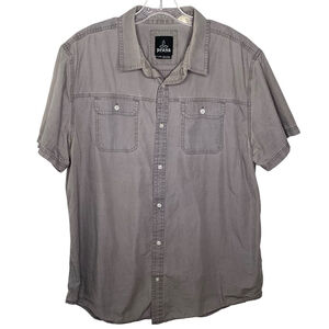 Prana Camp Shirt Men XL Gray Button Down Organic Cotton Outdoors Hiking Fishing